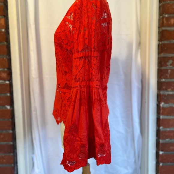 Red Orange bell sleeve lace overlay with coresponding cami. Size XL - Picture 2 of 8
